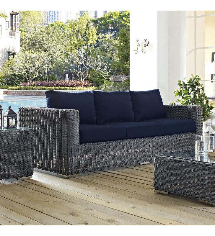Summon Outdoor Patio Sunbrella Sofa in Canvas Navy - Lexmod
