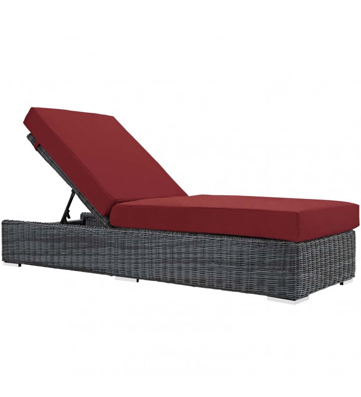 Summon Outdoor Patio Sunbrella Chaise Lounge in Canvas Red - Lexmod