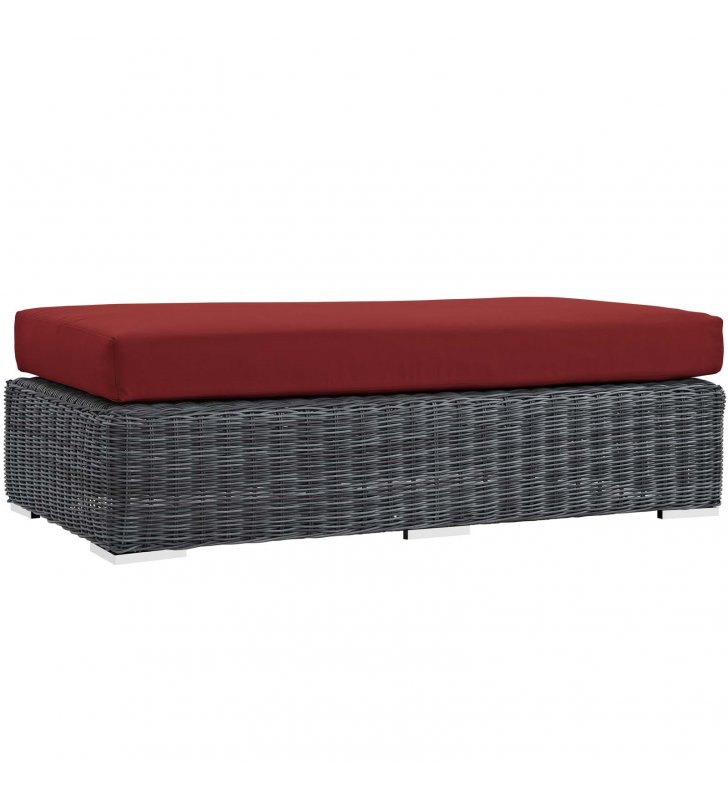 Summon Outdoor Patio Sunbrella Rectangle Ottoman in Canvas Red - Lexmod