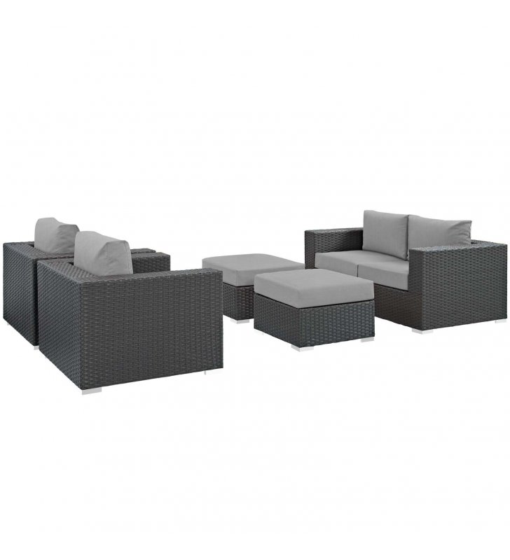 Sojourn 5 Piece Outdoor Patio Sunbrella Sectional Set in Canvas Gray - Lexmod