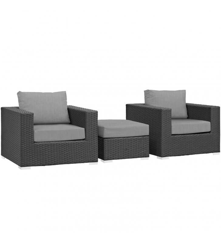 Sojourn 3 Piece Outdoor Patio Sunbrella Sectional Set in Canvas Gray - Lexmod