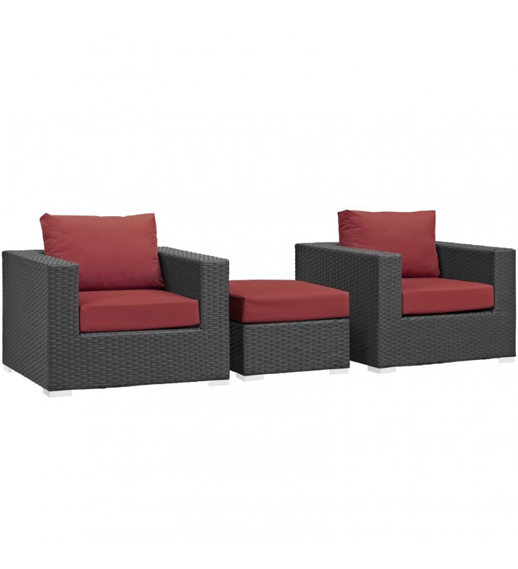 Sojourn 3 Piece Outdoor Patio Sunbrella Sectional Set in Canvas Red - Lexmod