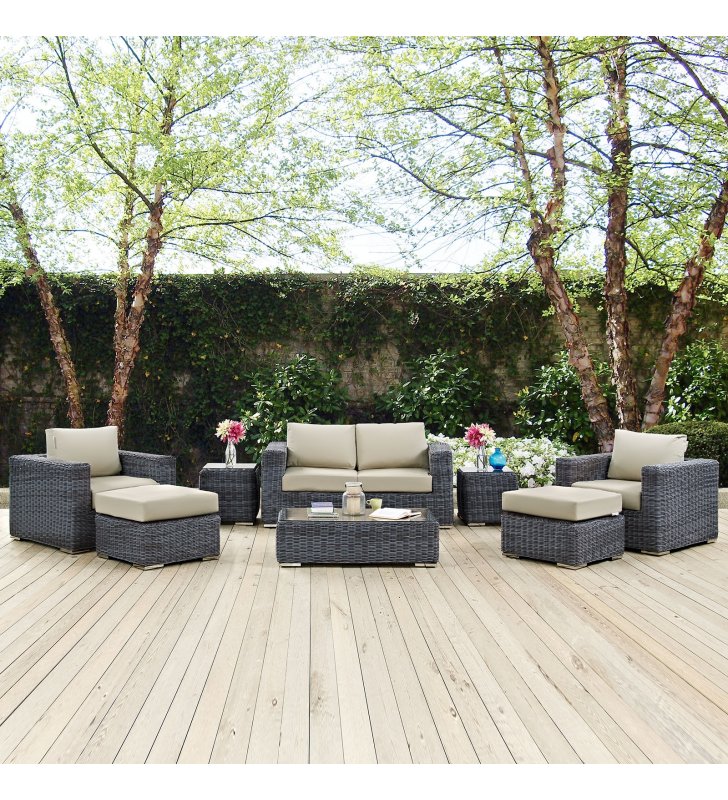 Summon 8 Piece Outdoor Patio Sunbrella¬Æ Sectional Set in Canvas Antique Beige - Lexmod