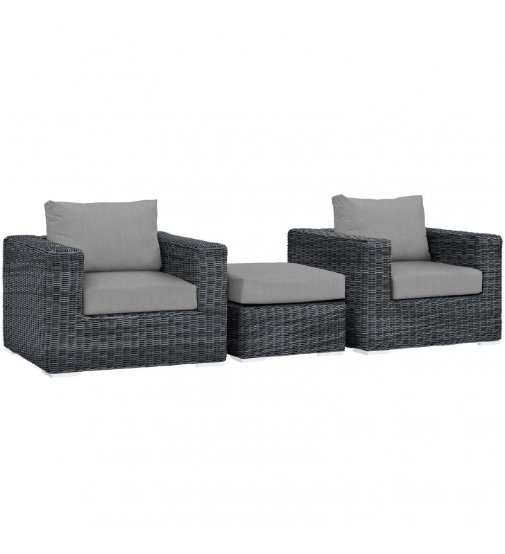Summon 3 Piece Outdoor Patio Sunbrella Sectional Set in Canvas Gray - Lexmod