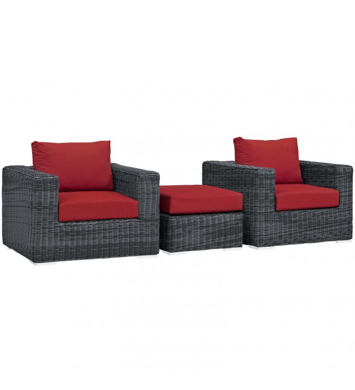 Summon 3 Piece Outdoor Patio Sunbrella Sectional Set in Canvas Red - Lexmod