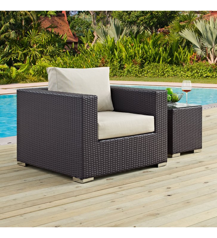 Convene Outdoor Patio Armchair in Espresso Beige - Lexmod