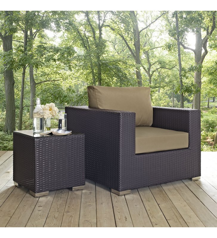 Convene Outdoor Patio Armchair in Espresso Mocha - Lexmod