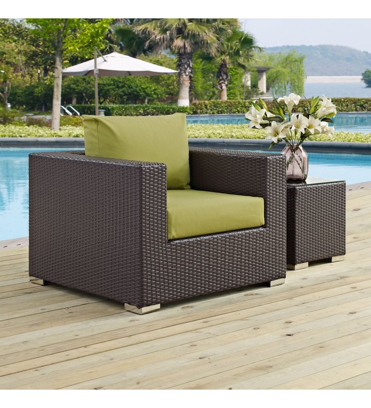 Convene Outdoor Patio Armchair in Espresso Peridot - Lexmod
