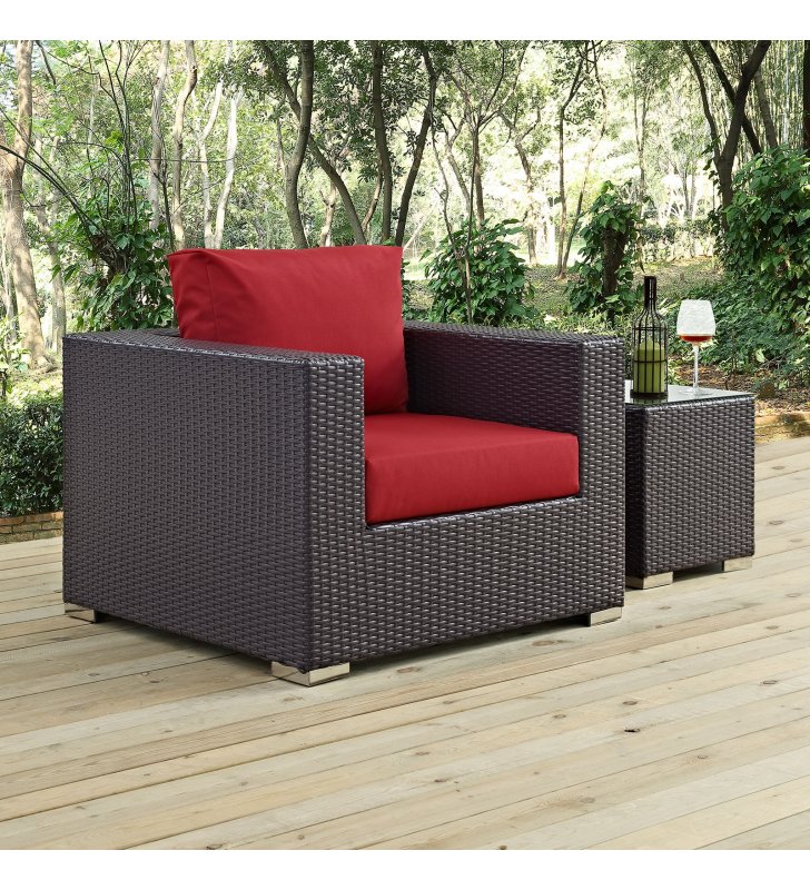 Convene Outdoor Patio Armchair in Espresso Red - Lexmod