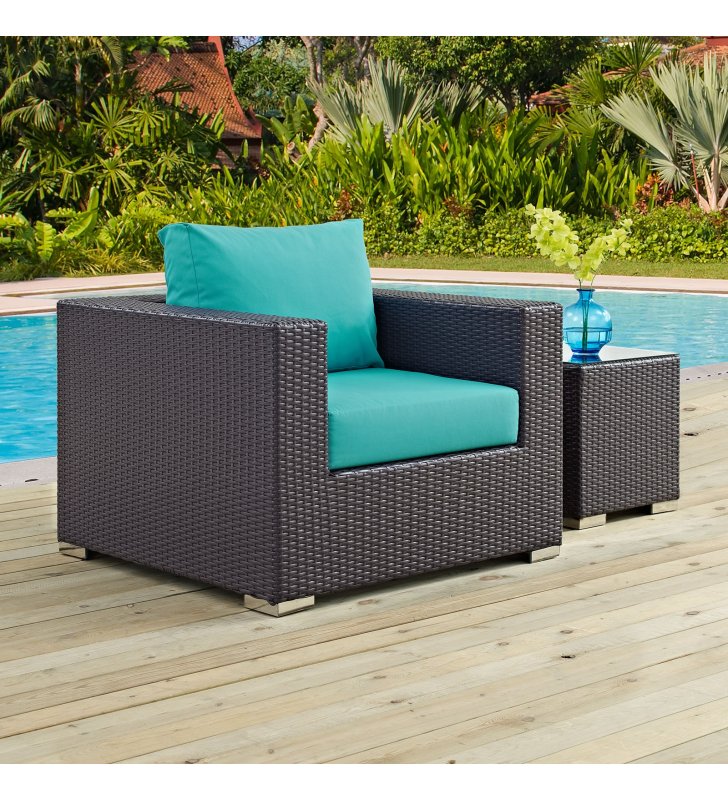 Convene Outdoor Patio Armchair in Espresso Turquoise - Lexmod