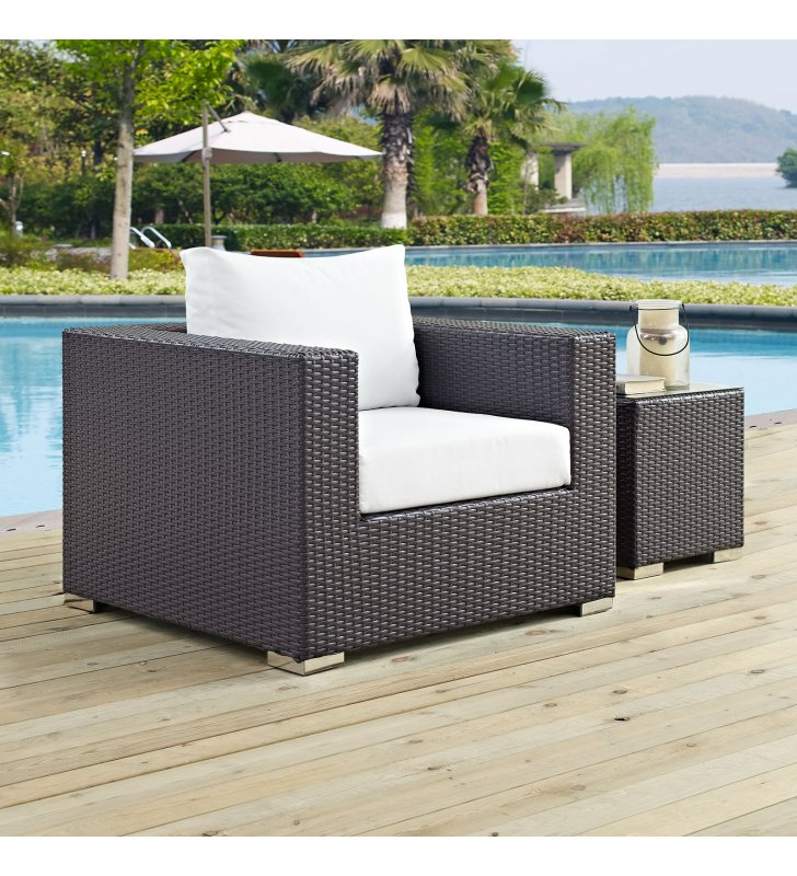 Convene Outdoor Patio Armchair in Espresso White - Lexmod