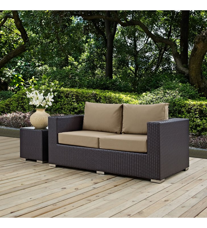Convene Outdoor Patio Loveseat in Espresso Mocha - Lexmod