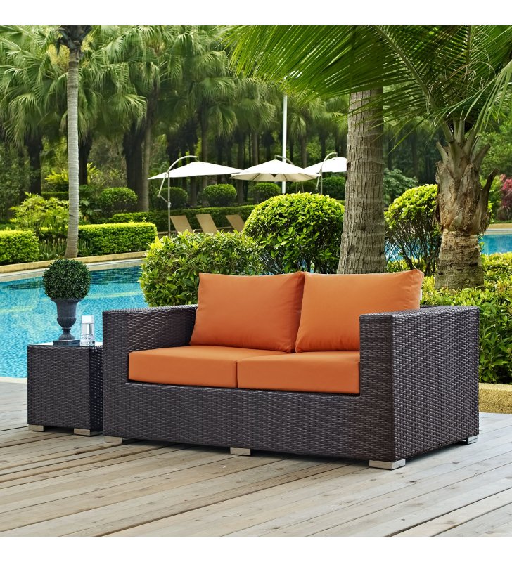 Convene Outdoor Patio Loveseat in Espresso Orange - Lexmod