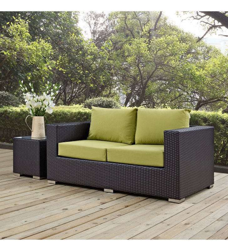 Convene Outdoor Patio Loveseat in Espresso Peridot - Lexmod