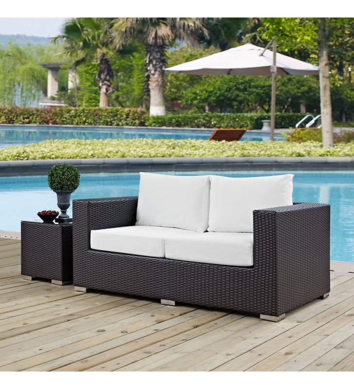 Convene Outdoor Patio Loveseat in Espresso White - Lexmod