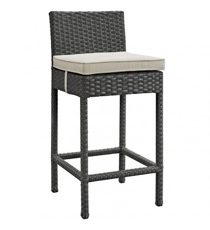 Sojourn Outdoor Patio Sunbrella¬Æ Bar Stool in Antique Canvas Beige - Lexmod