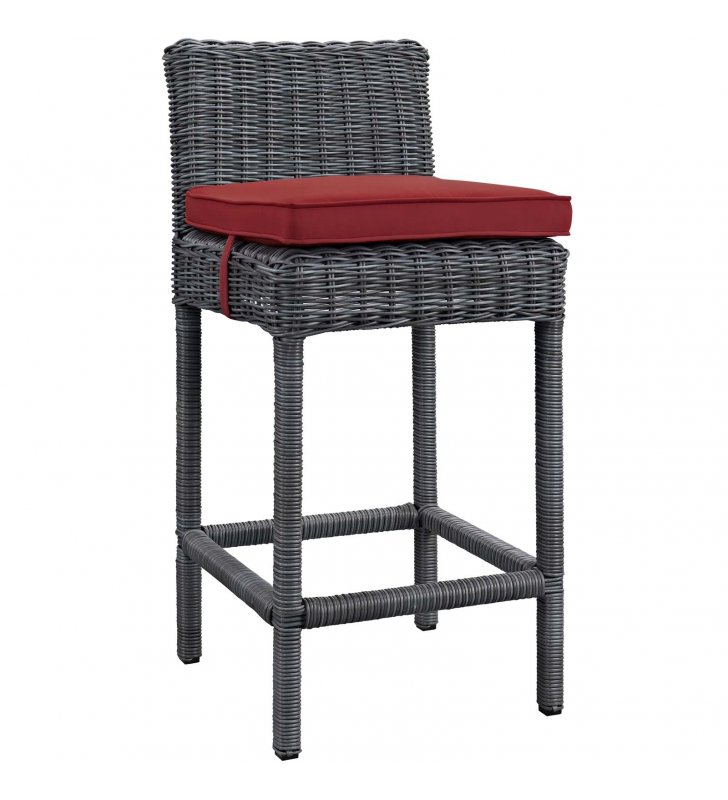 Summon Outdoor Patio Sunbrella Bar Stool in Gray Red - Lexmod