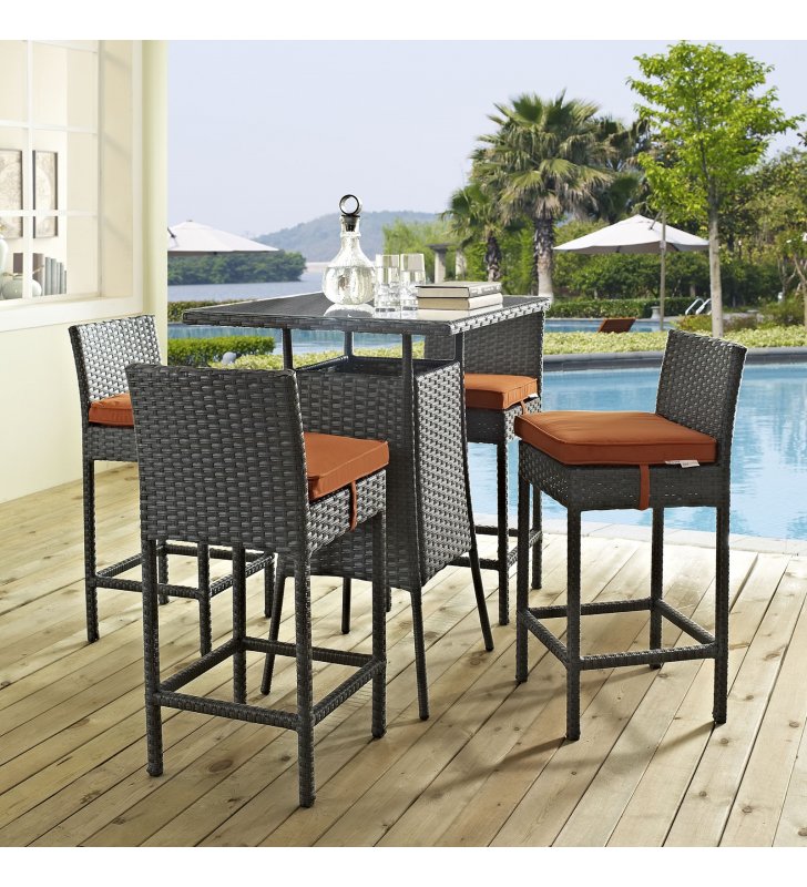 Sojourn 5 Piece Outdoor Patio Sunbrella¬Æ Pub Set in Canvas Tuscan - Lexmod