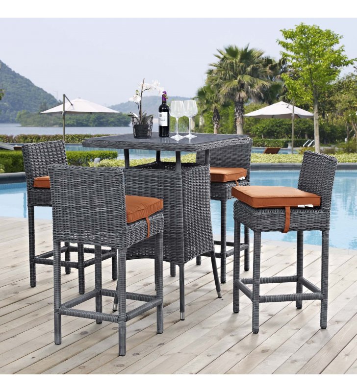 Summon 5 Piece Outdoor Patio Sunbrella¬Æ Pub Set in Canvas Tuscan - Lexmod