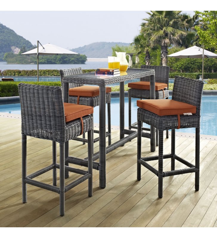 Summon 5 Piece Outdoor Patio Sunbrella¬Æ Pub Set in Canvas Tuscan - Lexmod