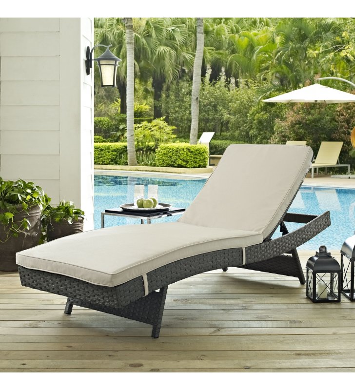 Sojourn Outdoor Patio Sunbrella¬Æ Chaise in Antique Canvas Beige - Lexmod