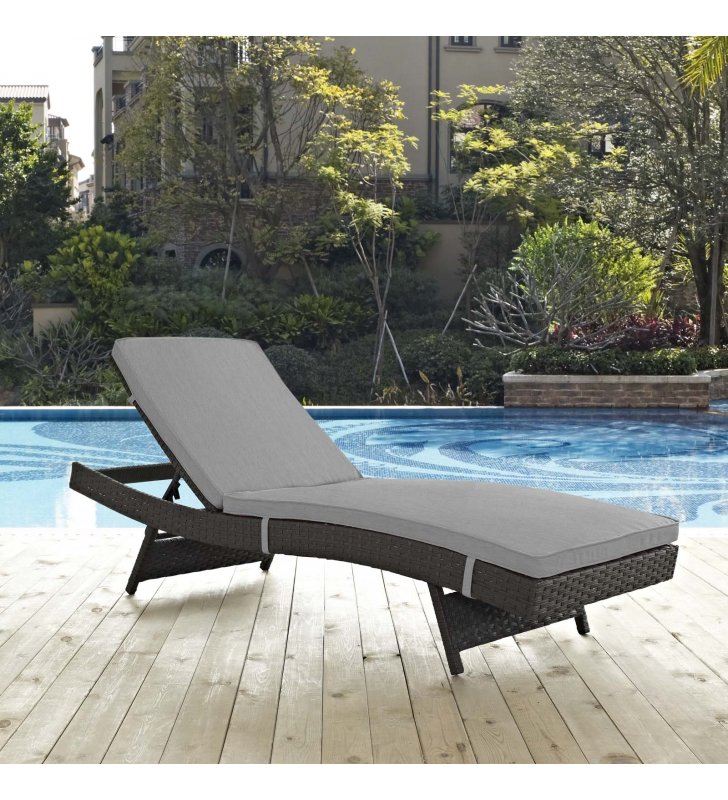 Sojourn Outdoor Patio Sunbrella Chaise in Canvas Gray - Lexmod