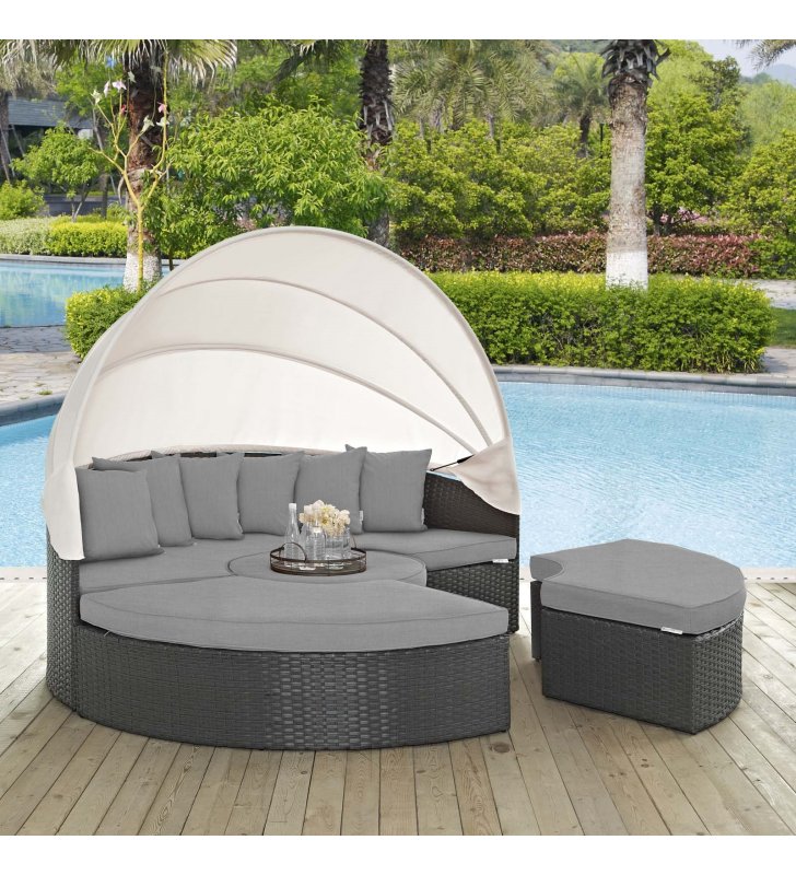 Sojourn Outdoor Patio Sunbrella Daybed in Canvas Gray - Lexmod
