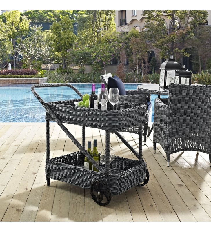 Summon Outdoor Patio Beverage Cart in Gray - Lexmod