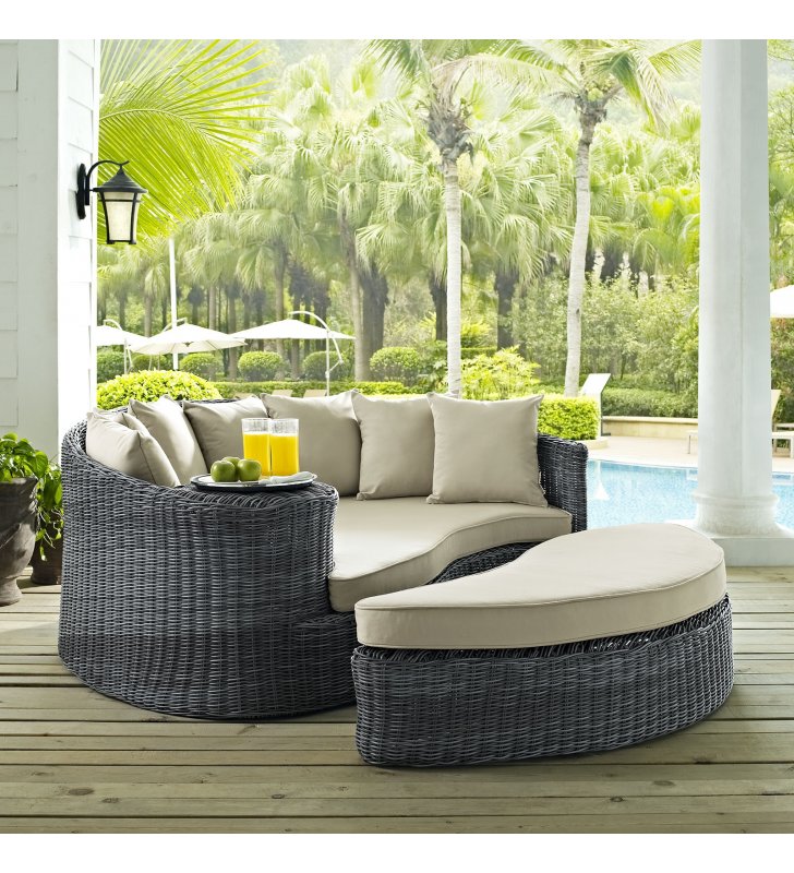 Summon Outdoor Patio Sunbrella¬Æ Daybed in Antique Canvas Beige - Lexmod