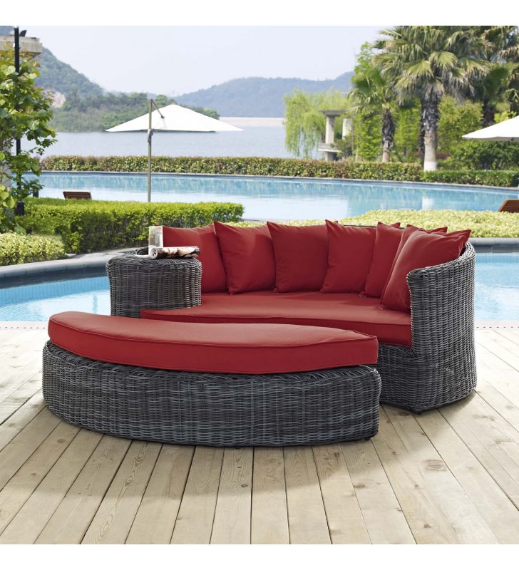 Summon Outdoor Patio Sunbrella Daybed in Canvas Red - Lexmod