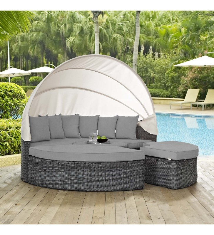 Summon Canopy Outdoor Patio Sunbrella Daybed in Canvas Gray - Lexmod