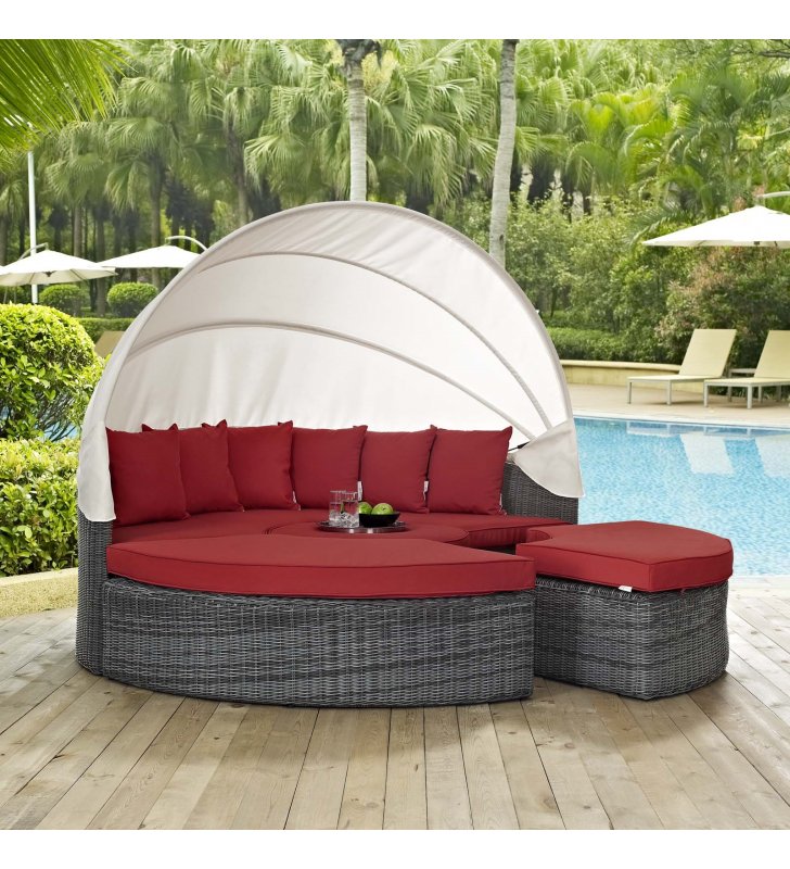 Summon Canopy Outdoor Patio Sunbrella Daybed in Canvas Red - Lexmod