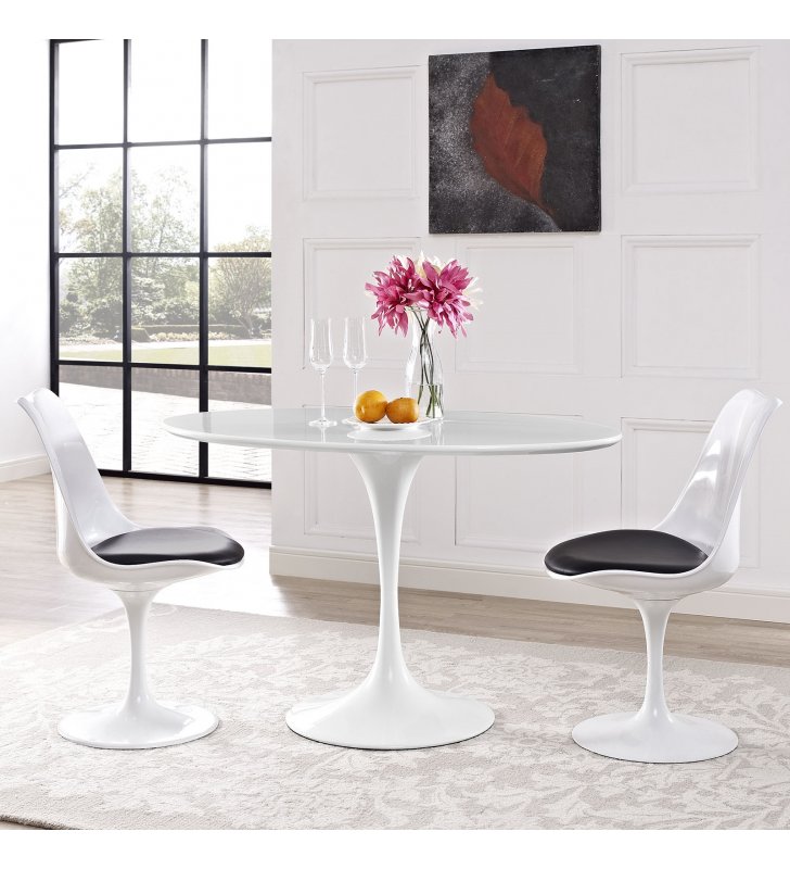 Lippa 48" Oval Wood Top Dining Table in White - Lexmod