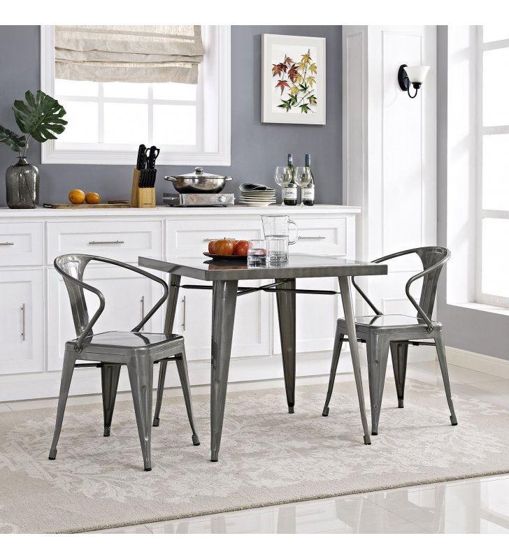 Alacrity Square Metal Dining Table in Gunmetal - Lexmod