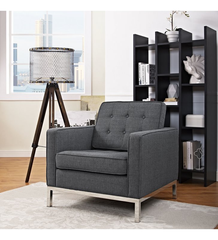 Loft Upholstered Fabric Armchair in Gray - Lexmod