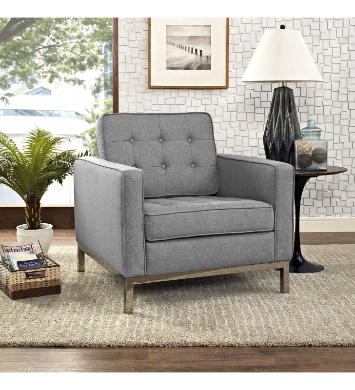 Loft Upholstered Fabric Armchair in Light Gray - Lexmod