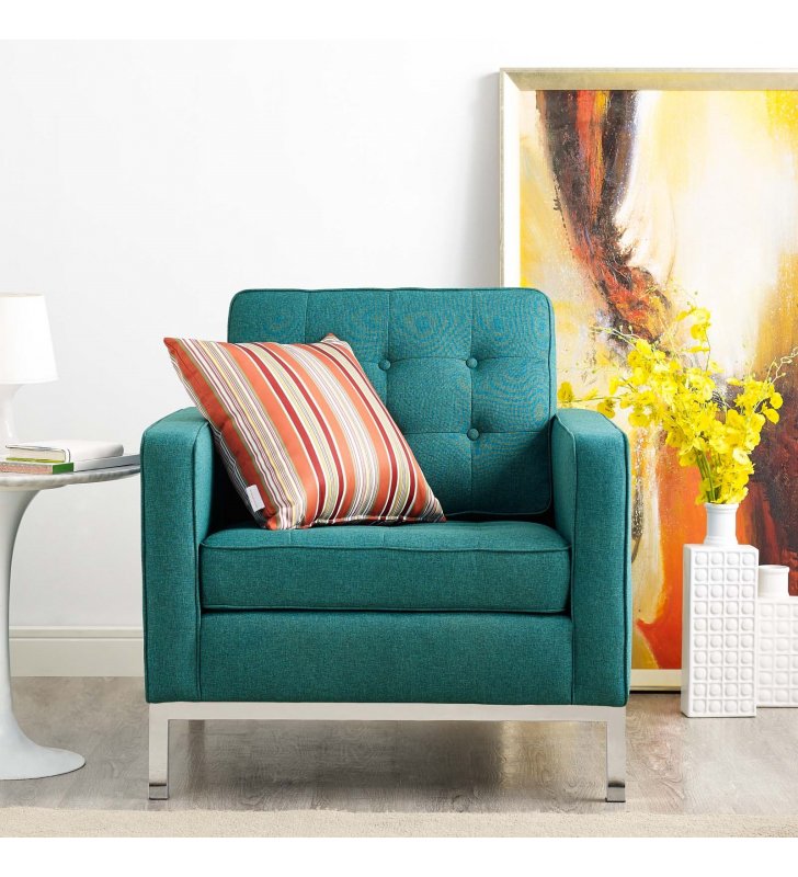 Loft Upholstered Fabric Armchair in Teal - Lexmod