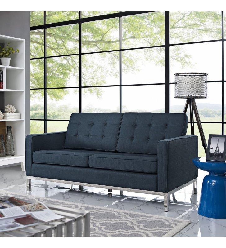 Loft Upholstered Fabric Loveseat in Azure - Lexmod