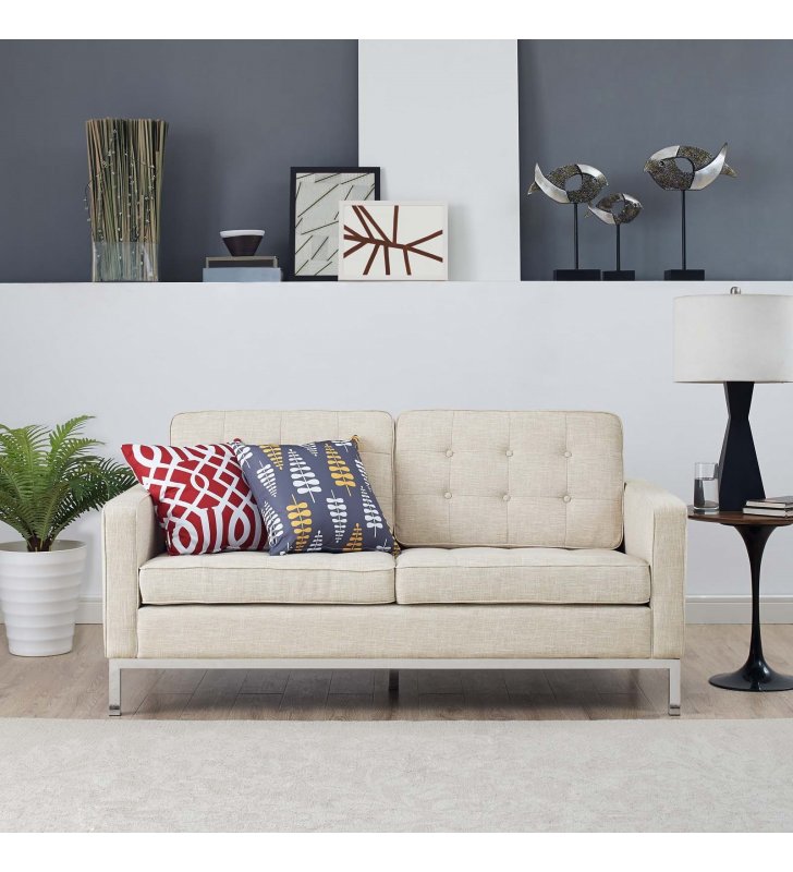 Loft Upholstered Fabric Loveseat in Beige - Lexmod