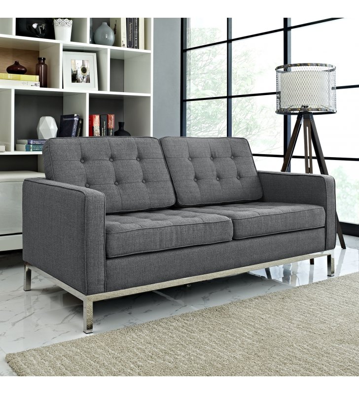 Loft Upholstered Fabric Loveseat in Gray - Lexmod