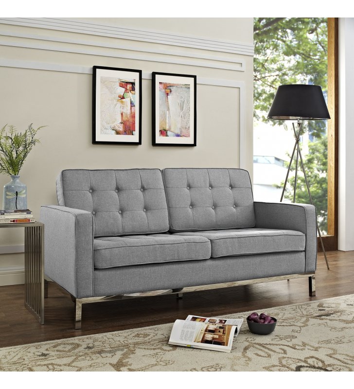 Loft Upholstered Fabric Loveseat in Light gray - Lexmod