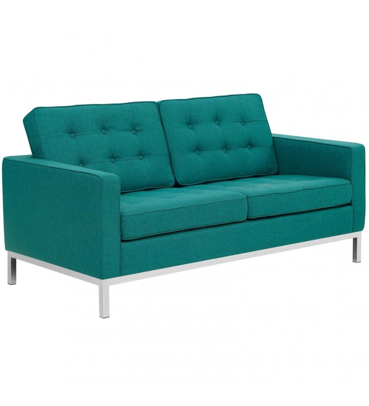 Loft Upholstered Fabric Loveseat in Teal - Lexmod