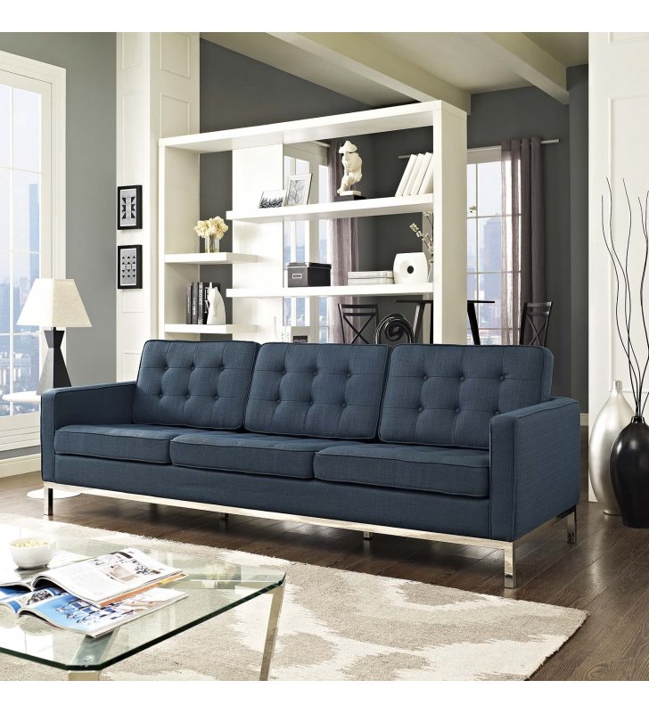 Loft Upholstered Fabric Sofa in Azure - Lexmod