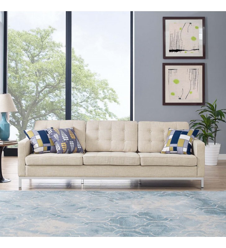Loft Upholstered Fabric Sofa in Beige - Lexmod
