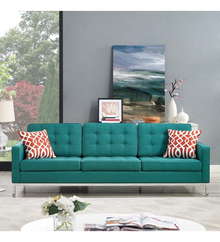 Loft Upholstered Fabric Sofa in Teal - Lexmod