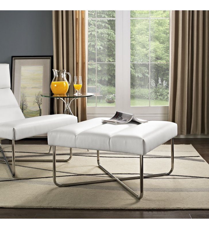 Reach Upholstered Vinyl Ottoman in White - Lexmod