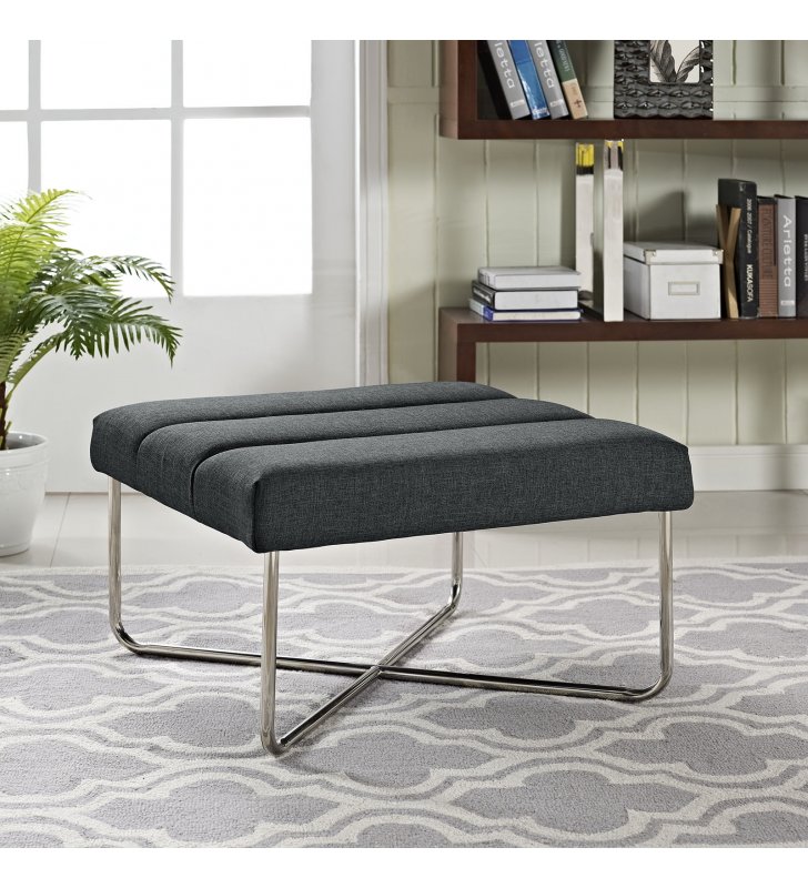 Reach Upholstered Fabric Ottoman in Gray - Lexmod