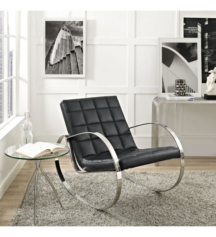 Gravitas Upholstered Vinyl Lounge Chair in Black - Lexmod