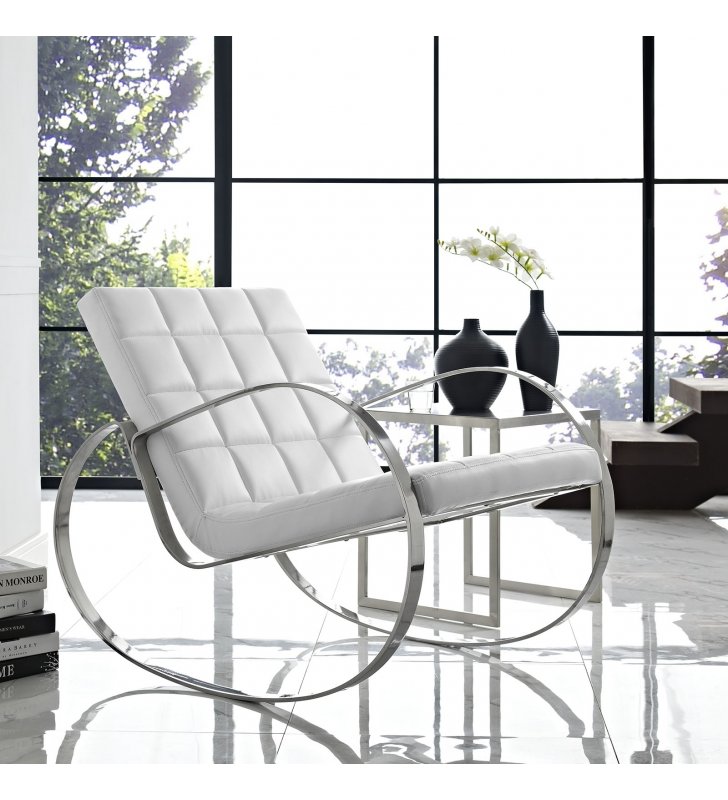Gravitas Upholstered Vinyl Lounge Chair in White - Lexmod