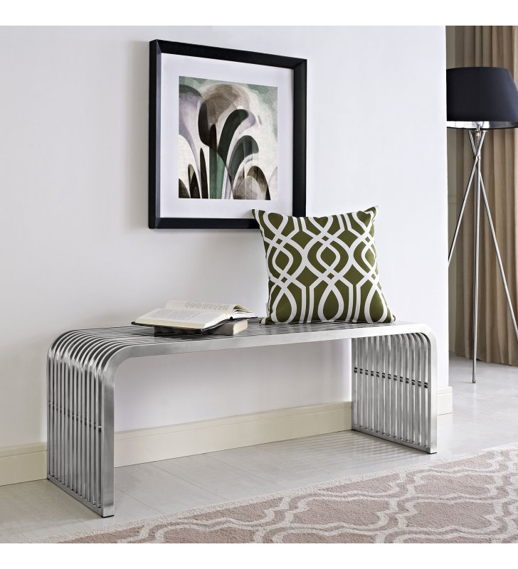 Pipe 47" Stainless Steel Bench in Silver - Lexmod